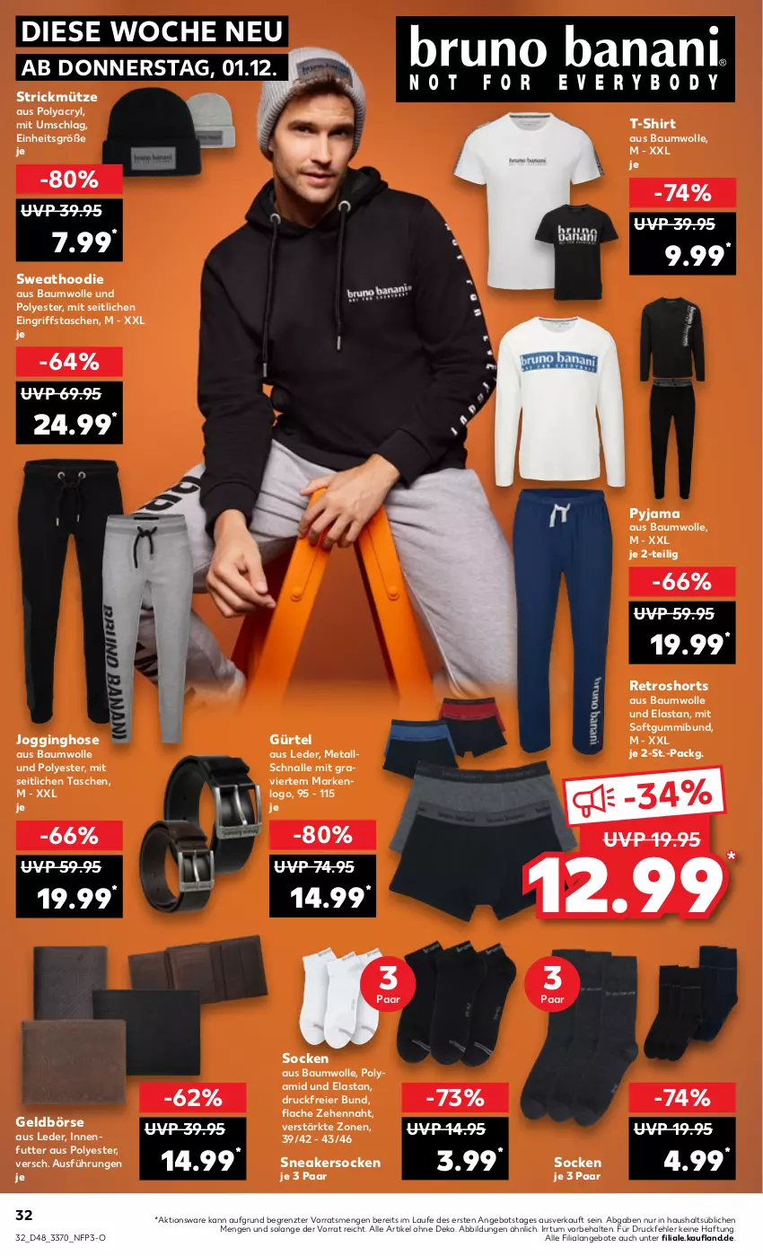 Aktueller Prospekt Kaufland - von 01.12 bis 07.12.2022 - strona 32 - produkty: angebot, angebote, Bau, baumwolle, eier, Geldbörse, gin, hose, Jogginghose, Mütze, Pyjama, retroshorts, shirt, shorts, sneaker, sneakersocken, socken, T-Shirt, Tasche, taschen, Ti, wolle, ZTE