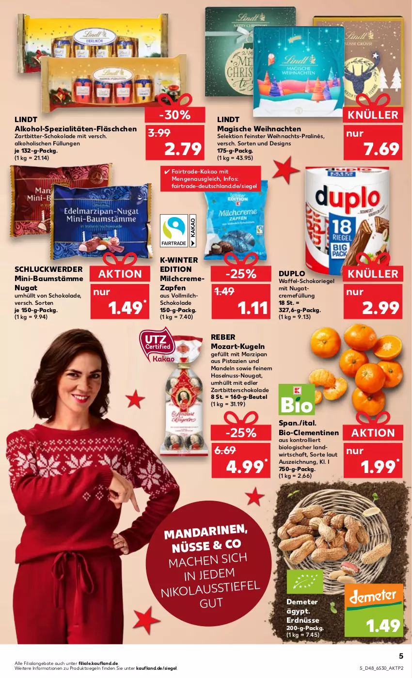 Aktueller Prospekt Kaufland - von 01.12 bis 07.12.2022 - strona 5 - produkty: alkohol, angebot, angebote, Bau, beutel, bio, clementinen, creme, duplo, erde, erdnüsse, haselnuss, kakao, Kugel, lindt, mac, mandarine, mandel, mandeln, marzipan, milch, nuss, pistazien, riegel, schoko, schokolade, schokoriegel, Spezi, Ti, trolli, vollmilch, weihnachten, Zartbitterschokolade