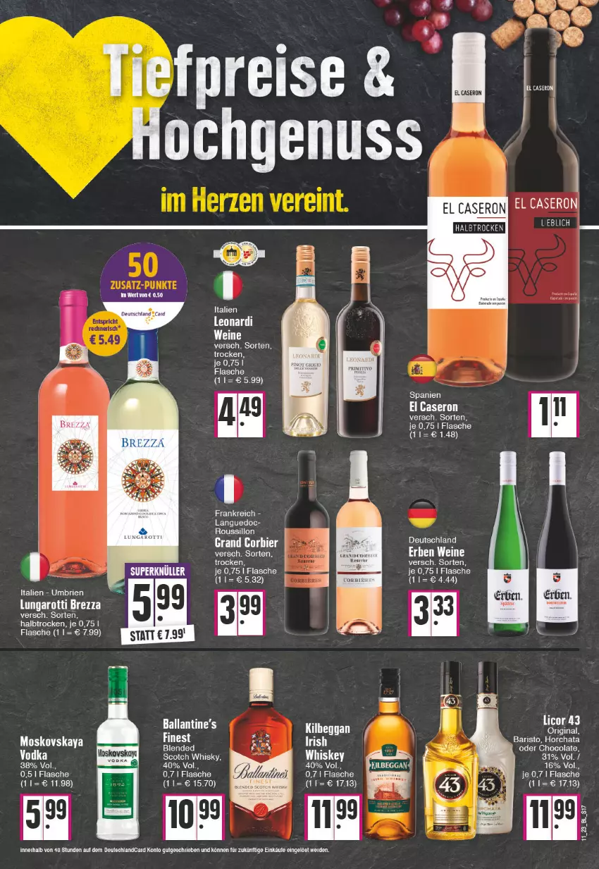 Aktueller Prospekt Edeka - Angebote der Woche - von 13.03 bis 18.03.2023 - strona 17 - produkty: brie, cola, ente, erde, flasche, gin, kilbeggan, moskovskaya, tee, Ti, wein, weine