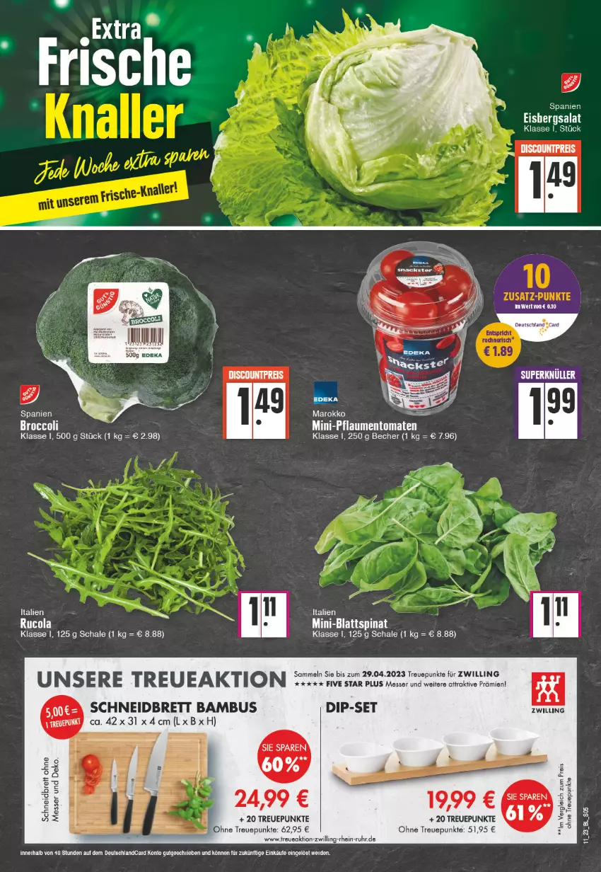 Aktueller Prospekt Edeka - Angebote der Woche - von 13.03 bis 18.03.2023 - strona 5 - produkty: bambus, Becher, blattspinat, cola, dip, discount, eis, eisbergsalat, erde, messer, pflaume, pflaumen, reis, rucola, salat, Schal, Schale, snack, snacks, spinat, Ti, tomate, tomaten, uhr