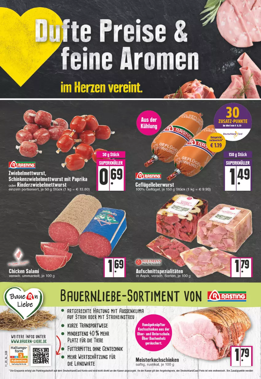 Aktueller Prospekt Edeka - Angebote der Woche - von 13.03 bis 18.03.2023 - strona 8 - produkty: angebot, angebote, auer, aufschnitt, Bau, Bauer, deutschlandcard, eis, ente, erde, Geflügel, kochschinken, LG, Mantel, Meister, Mett, mettwurst, rind, rinder, saft, Schal, Schale, schinken, Spezi, Ti, Tiere, wurst, zwiebel, zwiebelmettwurst