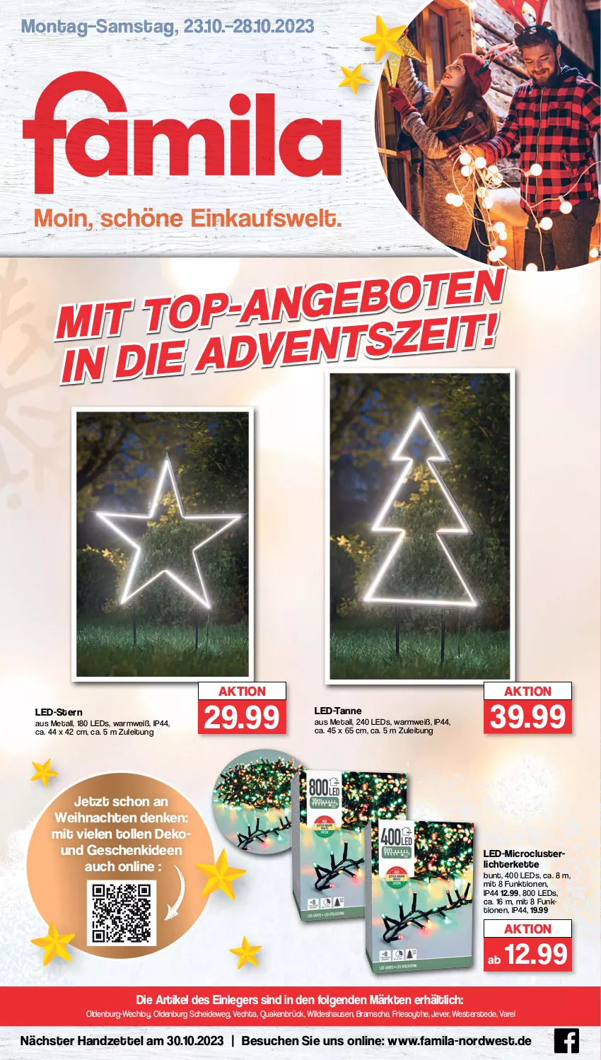 Aktueller Prospekt Famila - Prospekte - von 23.10 bis 28.10.2023 - strona 1 - produkty: an weihnachten, jever, Kette, leds, LG, lichterkette, rel, Ti, weihnachten, Weste, Wild