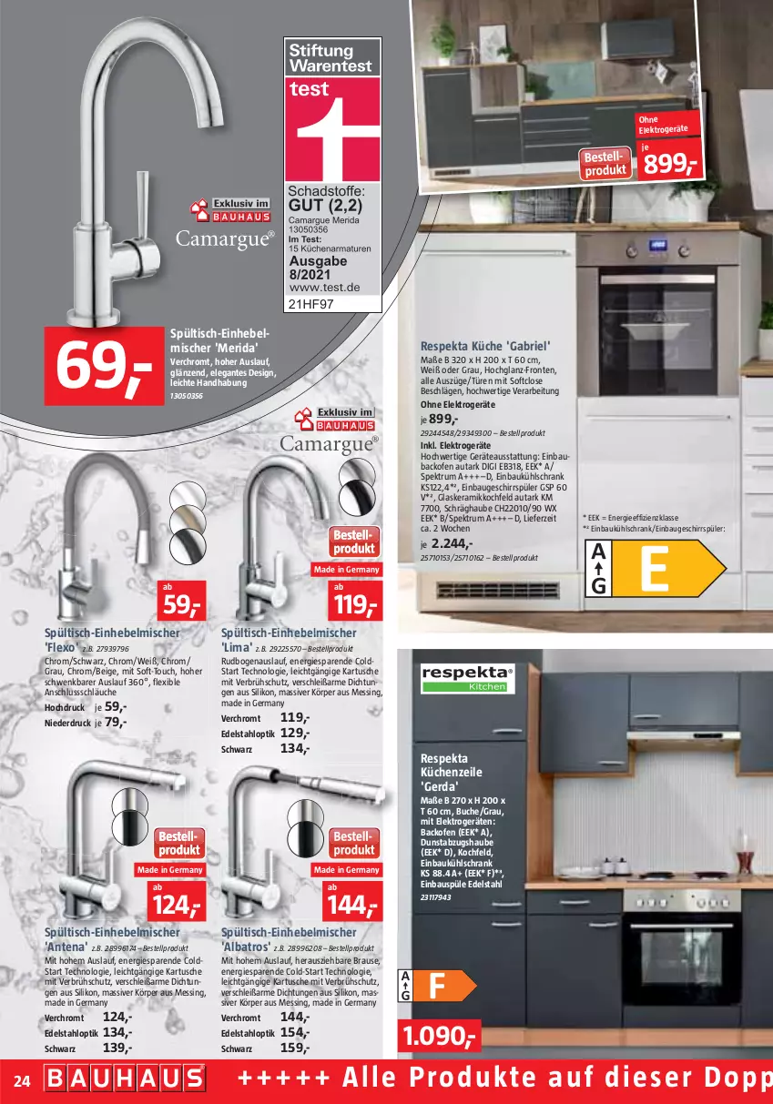 Aktueller Prospekt Bauhaus - Prospekte - von 03.09 bis 01.10.2022 - strona 24 - produkty: abzugshaube, backofen, Bau, brause, brie, buch, dunstabzug, dunstabzugshaube, edelstahl, einbaubackofen, einbaukühlschrank, einbauspüle, Einhebelmischer, Elektro, elektrogeräte, Germ, geschirr, geschirrspüler, glaskeramik, glaskeramikkochfeld, hochglanz, kochfeld, küche, Küchen, Küchenzeile, kühlschrank, Ofen, respekta, rum, schläuche, schräghaube, Schrank, Spektrum, Ti, tisch