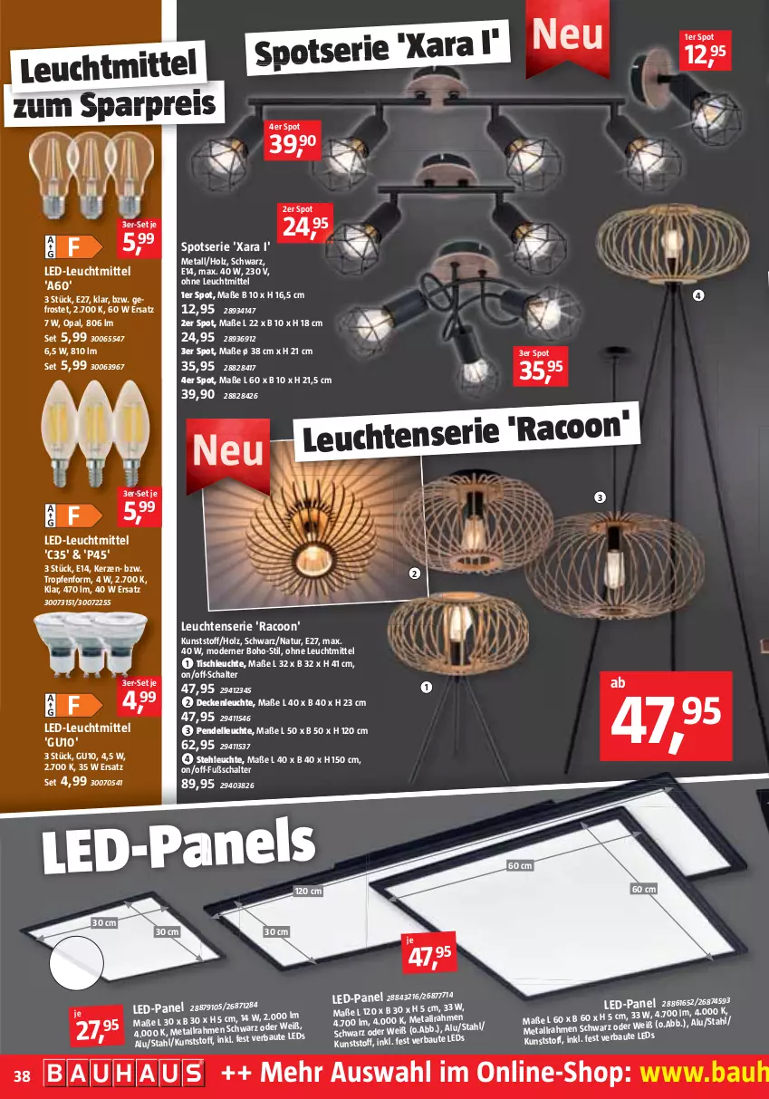 Aktueller Prospekt Bauhaus - Prospekte - von 03.09 bis 01.10.2022 - strona 38 - produkty: Bau, decke, deckenleuchte, dell, eis, elle, Holz, kerze, leds, Leuchte, leuchten, Leuchtenserie, leuchtmittel, Mode, natur, Pendelleuchte, reis, Schal, stehleuchte, Ti, tisch, tischleuchte