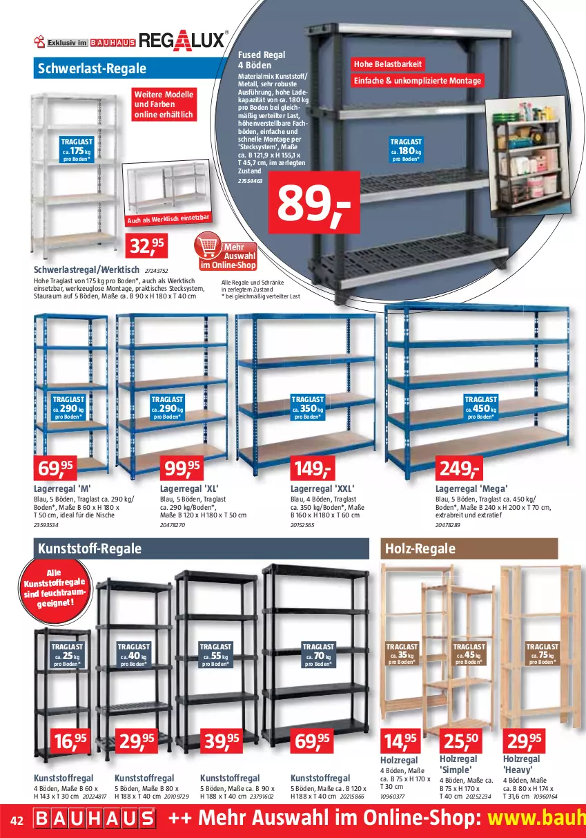 Aktueller Prospekt Bauhaus - Prospekte - von 03.09 bis 01.10.2022 - strona 42 - produkty: Bau, Brei, deka, dell, elle, Holz, Mode, regal, Ria, schwerlastregal, sim, Ti, tisch, werkzeug