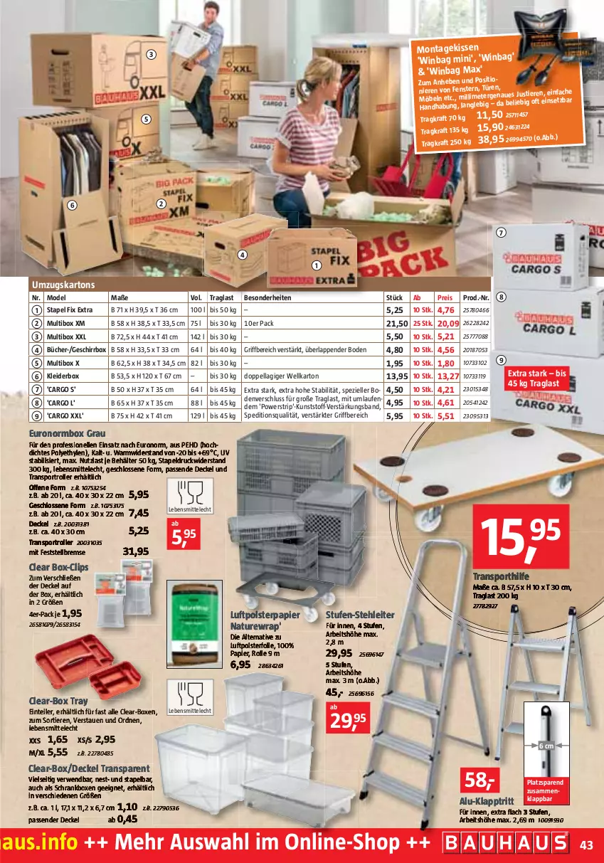 Aktueller Prospekt Bauhaus - Prospekte - von 03.09 bis 01.10.2022 - strona 43 - produkty: eis, elle, fenster, geschirr, kissen, kleid, kleider, kraft, Laufen, lebensmittel, möbel, Mode, reis, rwe, Spezi, Stier, tee, Ti, Tiere, umzugskarton, wrap