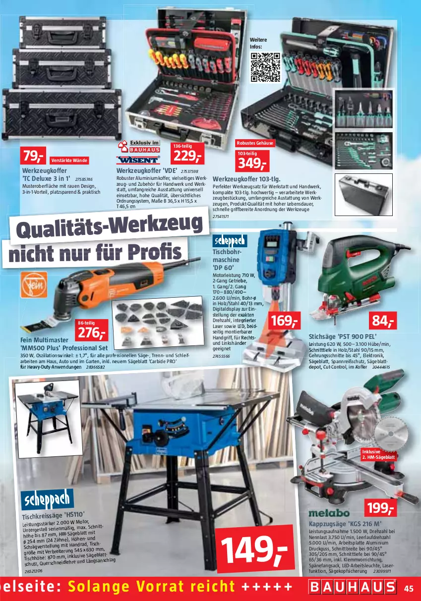 Aktueller Prospekt Bauhaus - Prospekte - von 03.09 bis 01.10.2022 - strona 45 - produkty: aldi, Arbeitsleuchte, arbeitsplatte, auer, aust, auto, Brei, eis, Elektro, elle, Ergee, Garten, Holz, koffer, latte, Leuchte, LG, sac, säge, stichsäge, tee, Ti, tisch, Tischbohrmaschine, werkzeug, werkzeuge