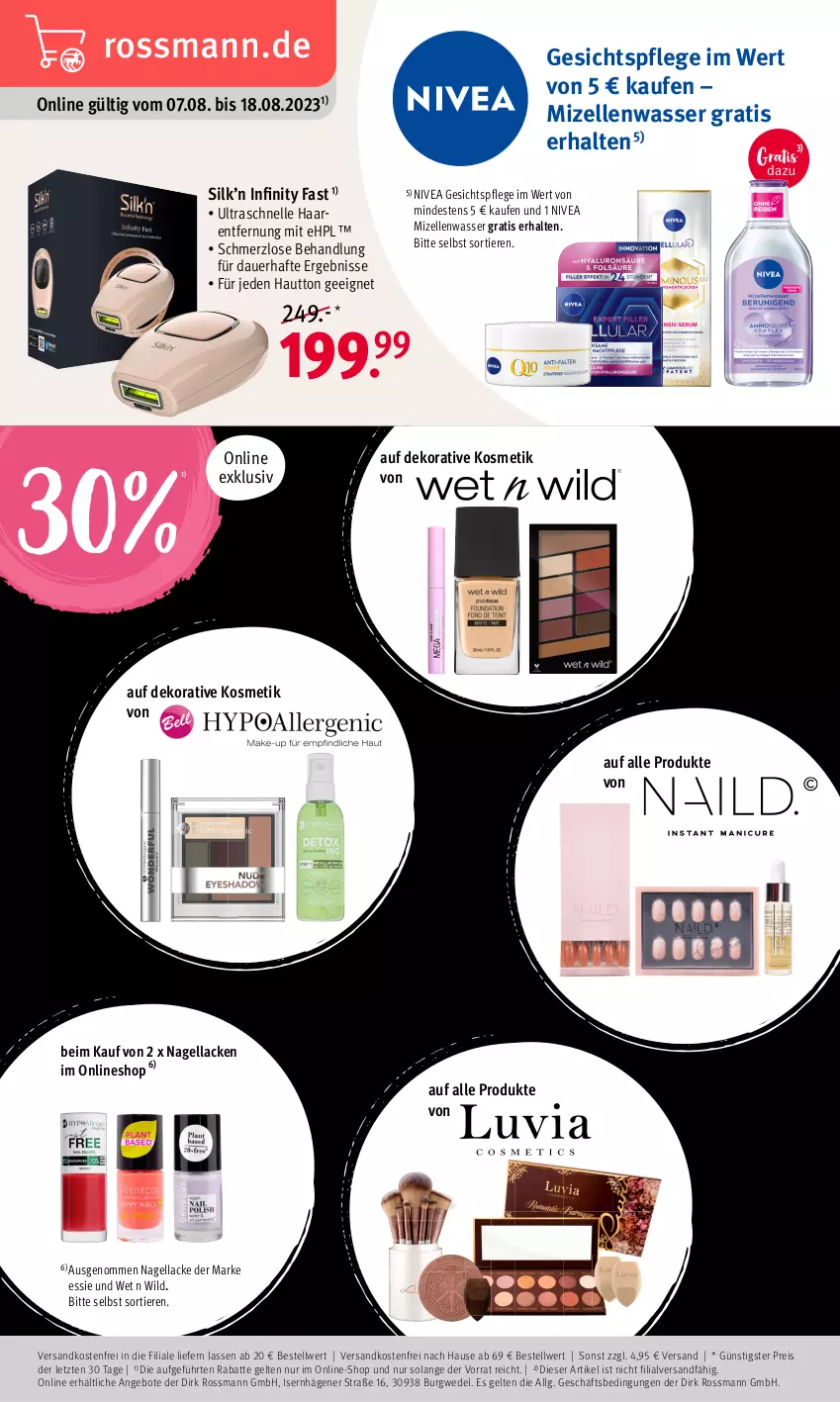 Aktueller Prospekt Rossmann - Prospekte - von 07.08 bis 11.08.2023 - strona 16 - produkty: angebot, angebote, auer, eis, elle, gesichtspflege, Haarentfernung, HP, kosmetik, lack, Lacke, LG, mizellen, Nagellack, ndk, nivea, reis, Ti, Tiere, versandkostenfrei, wasser, wedel, Wild, ZTE