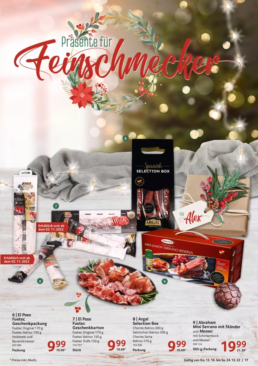 Aktueller Prospekt Selgros - Praesente - von 13.10 bis 24.12.2022 - strona 17 - produkty: chorizo, eis, geschenkpackung, gin, Holz, messer, reis, schinken, serrano, Ti