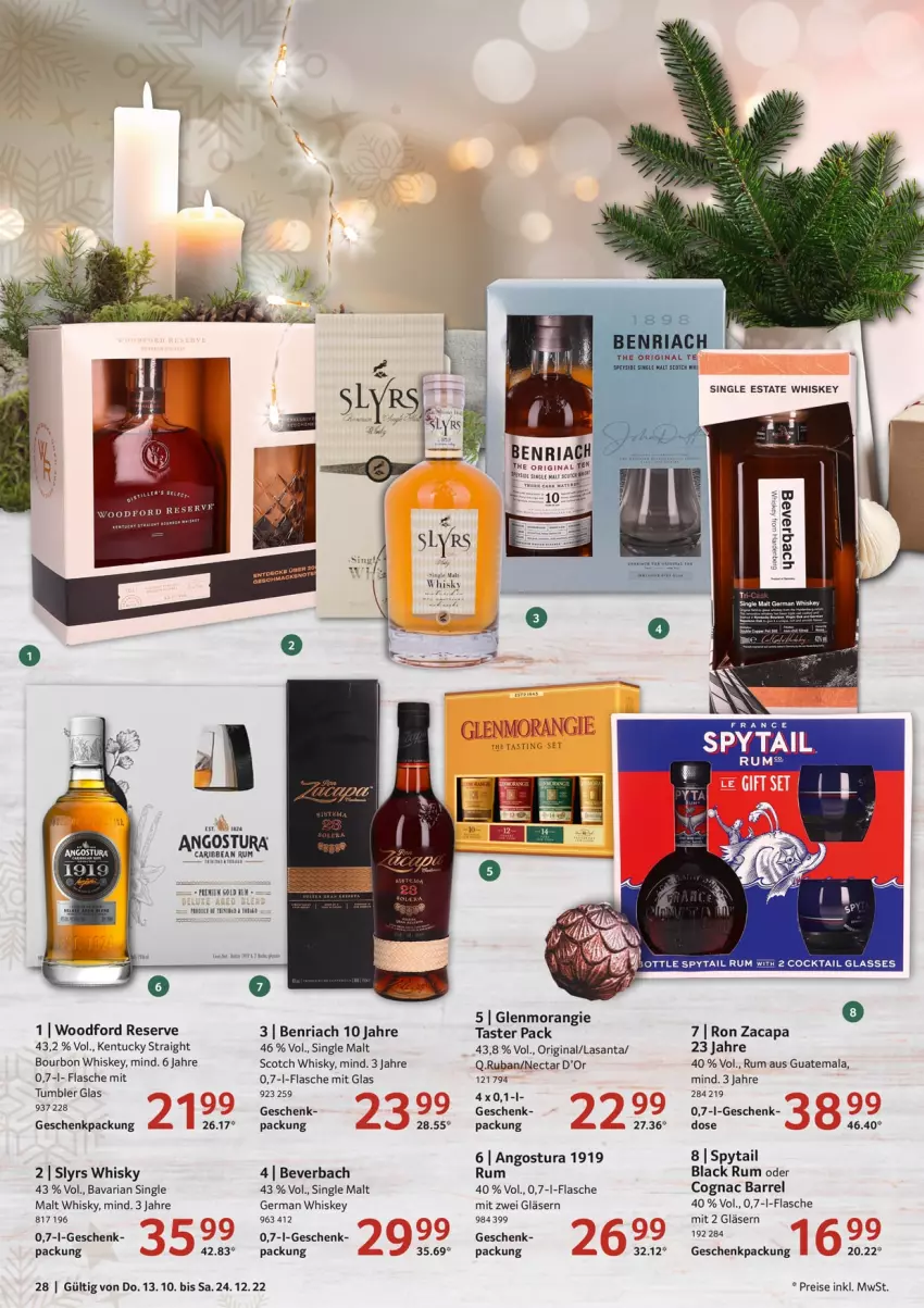 Aktueller Prospekt Selgros - Praesente - von 13.10 bis 24.12.2022 - strona 28 - produkty: BenRiach, bourbon, bourbon whiskey, Cap, cocktail, Cognac, eis, ente, flasche, Germ, geschenkpackung, gin, Gläser, kentucky straight, lack, Maus, reis, rel, Ria, rum, scotch, scotch whisky, single malt, Ti, tuc, whiskey, whisky, Yo