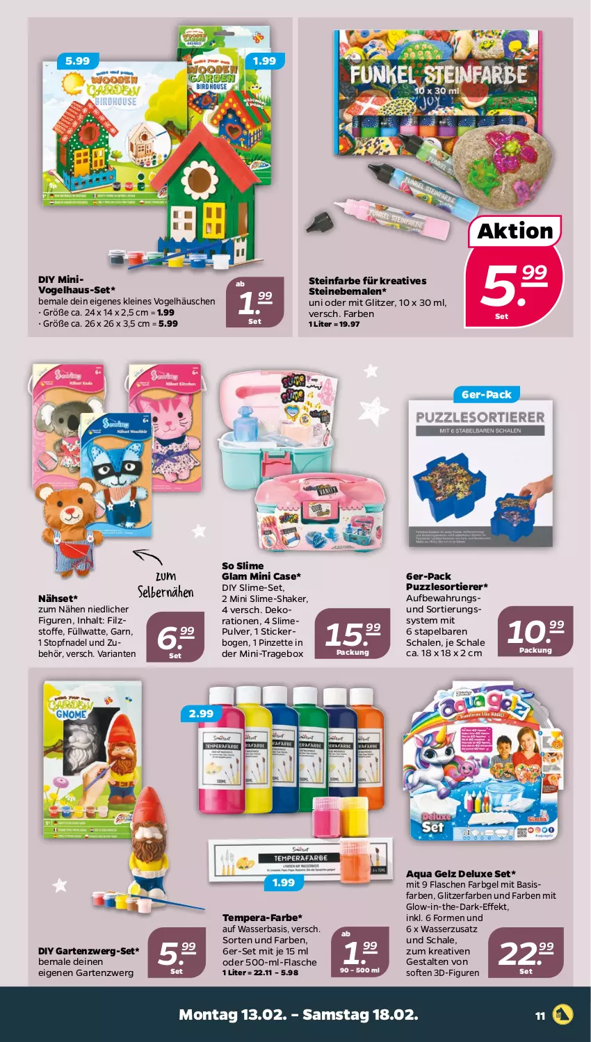 Aktueller Prospekt Netto - Woche 7 - von 13.02 bis 18.02.2023 - strona 11 - produkty: aqua, dekoration, flasche, Garten, leine, Nähset, Pinzette, Puzzle, Ria, Schal, Schale, shake, Slime, Ti, Tiere, topf, wasser