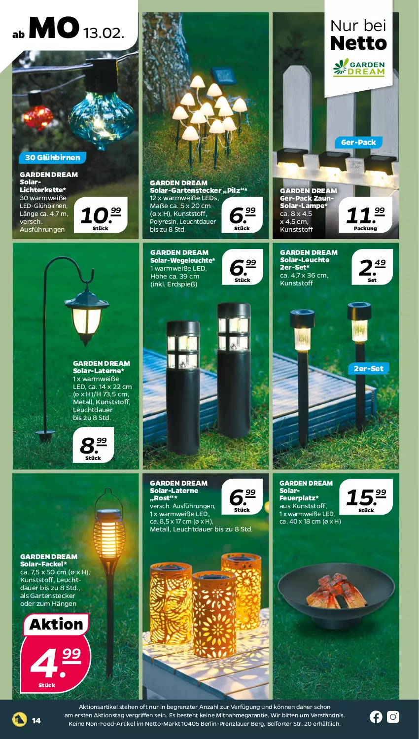 Aktueller Prospekt Netto - Woche 7 - von 13.02 bis 18.02.2023 - strona 14 - produkty: auer, Birnen, Garten, Kette, Lampe, laterne, LED-Glühbirnen, leds, Leuchte, lichterkette, Ti, ZTE