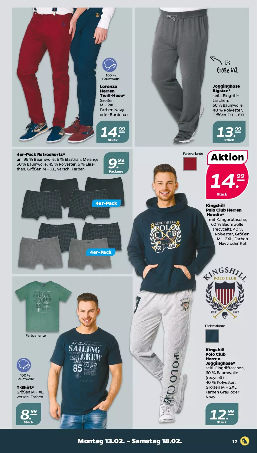 Aktueller Prospekt Netto - Woche 7 - von 13.02 bis 18.02.2023 - strona 17 - produkty: Bau, baumwolle, Elan, gin, hose, Jogginghose, lorenz, retroshorts, Ria, shirt, shorts, T-Shirt, Tasche, taschen, Ti, wolle