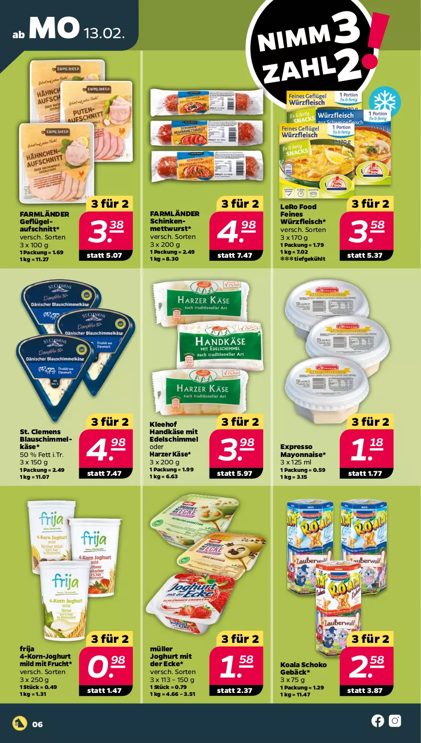 Aktueller Prospekt Netto - Woche 7 - von 13.02 bis 18.02.2023 - strona 6 - produkty: aufschnitt, eis, fleisch, frucht, Geflügel, joghur, joghurt, joghurt mild, joghurt mit der ecke, Käse, korn, mayonnaise, Mett, mettwurst, mit frucht, Müller, ndk, schinken, schoko, Ti, wurst, Yo