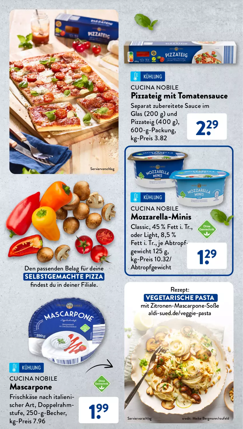 Aktueller Prospekt AldiSud - Entdecke unser Sortiment - von 01.08 bis 31.08.2023 - strona 15 - produkty: aldi, Becher, cin, doppelrahmstufe, eis, frischkäse, Käse, mac, mascarpone, mozzarella, pasta, pizza, Pizzateig, reis, rel, rezept, sauce, Soße, tomate, tomaten, tomatensauce, Vegeta, veggie, zitrone, zitronen