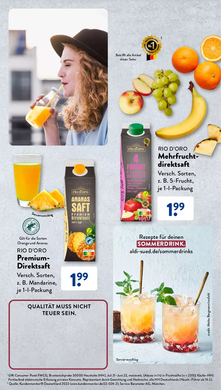 Aktueller Prospekt AldiSud - Entdecke unser Sortiment - von 01.08 bis 31.08.2023 - strona 19 - produkty: aldi, ananas, brut, direktsaft, drink, drinks, eis, Elektro, elle, frucht, fruchtsäfte, HP, Laufen, mandarine, monitor, orange, rezept, rezepte, saft, säfte, Ti