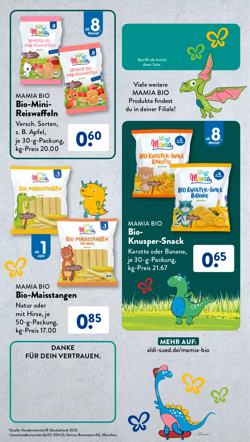 Aktueller Prospekt AldiSud - Entdecke unser Sortiment - von 01.08 bis 31.08.2023 - strona 24 - produkty: aldi, apfel, banane, bio, eis, eiswaffeln, elle, mais, mam, monitor, natur, reis, Reiswaffeln, snack, Ti, waffeln