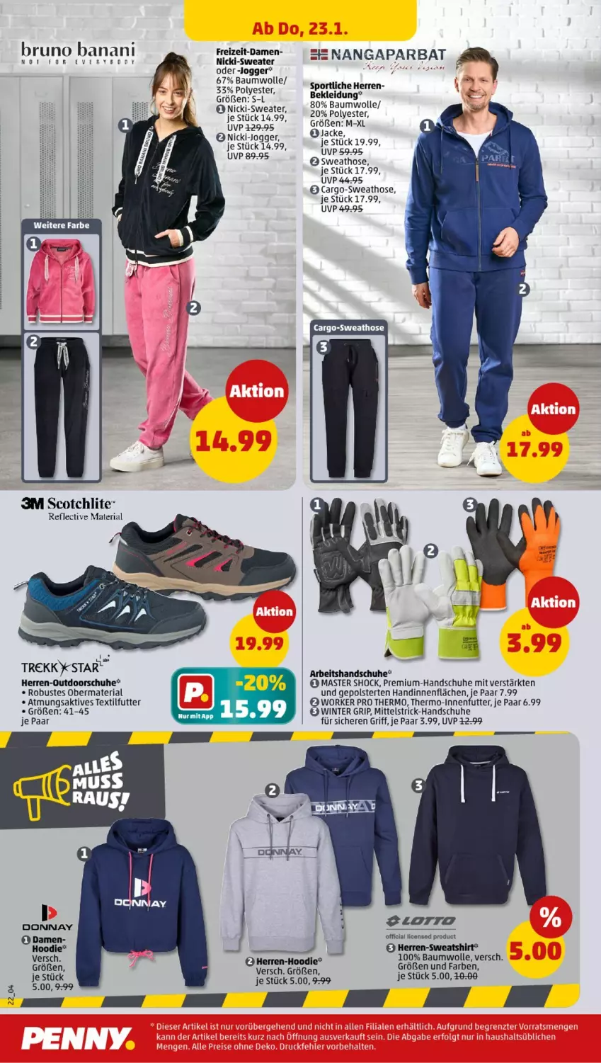 Aktueller Prospekt Penny - Prospekte - von 20.01 bis 25.01.2025 - strona 22 - produkty: Bau, baumwolle, body, dusche, handschuhe, hose, kleid, Kleidung, Ria, schuhe, scotch, Sport, Sweater, Sweathose, Ti, wolle