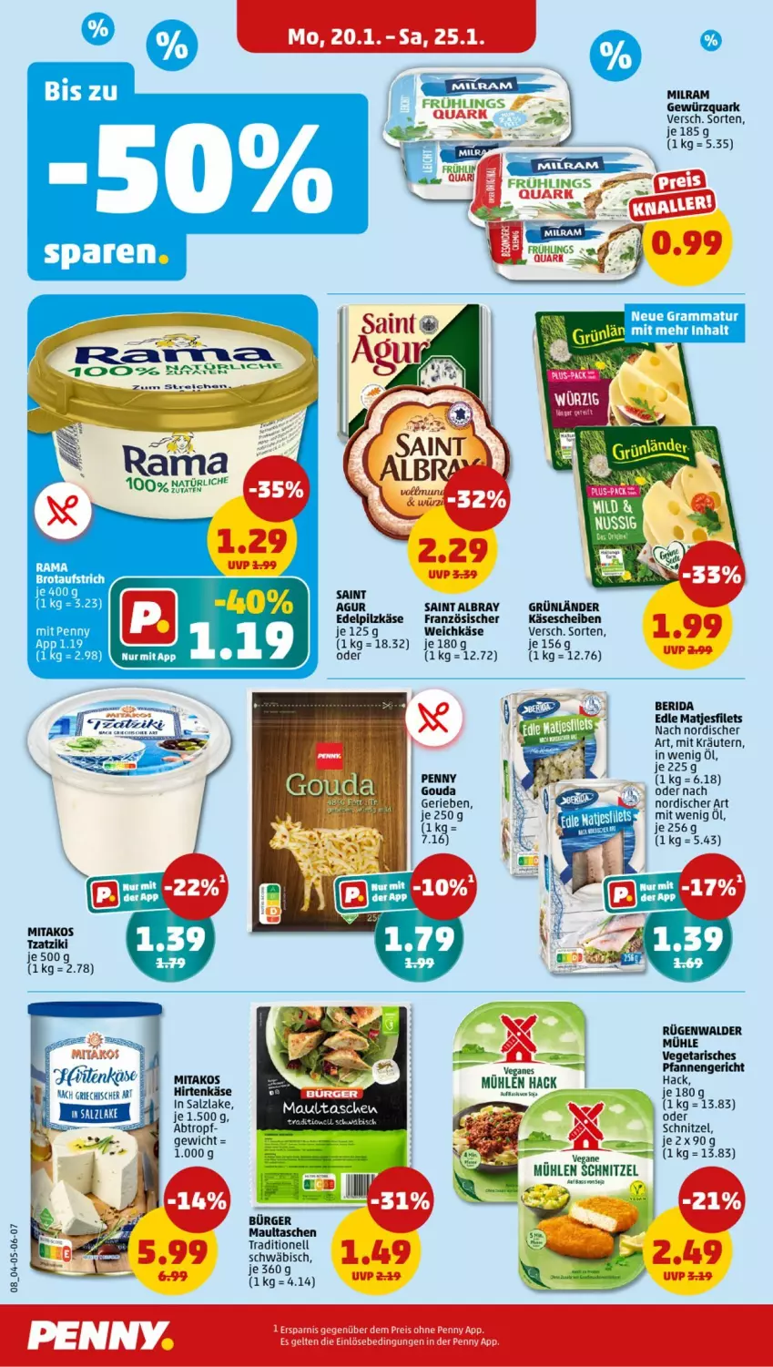 Aktueller Prospekt Penny - Prospekte - von 20.01 bis 25.01.2025 - strona 8 - produkty: albray, eis, filet, filets, gewürz, gewürzquark, gouda, grünländer, Käse, käsescheiben, kräuter, kräutern, matjes, Matjesfilet, matjesfilets, maultaschen, milram, nuss, pfanne, pfannen, quark, reis, Saint Agur, saint albray, schnitzel, Tasche, taschen, Ti, tzatziki, Vegeta, weichkäse