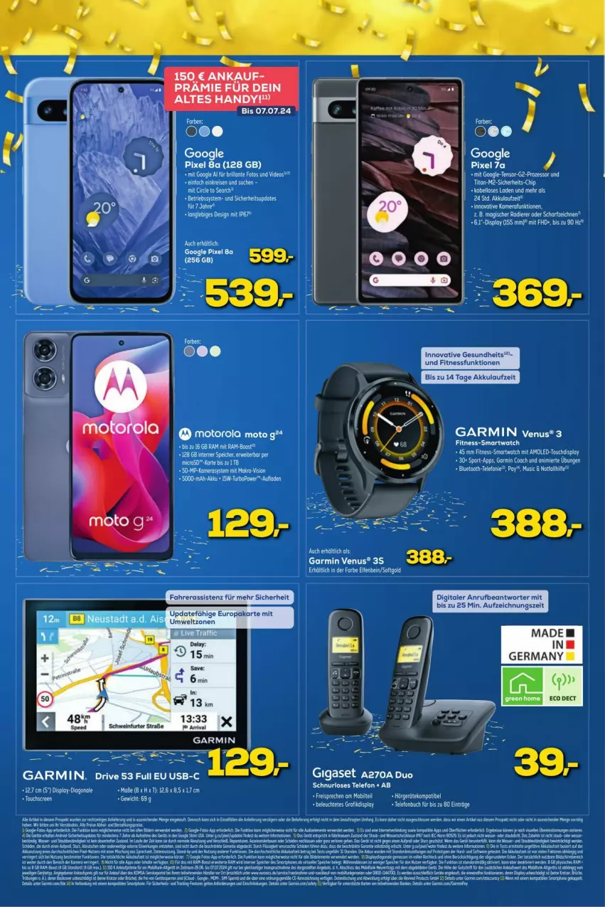 Aktueller Prospekt Euronics - Prospekte - von 29.06 bis 05.07.2024 - strona 10 - produkty: akku, Betriebssystem, buch, eis, garmin, Heu, Leuchte, motorola, reis, smartwatch, Sport, tee, telefon, Ti, usb, venus