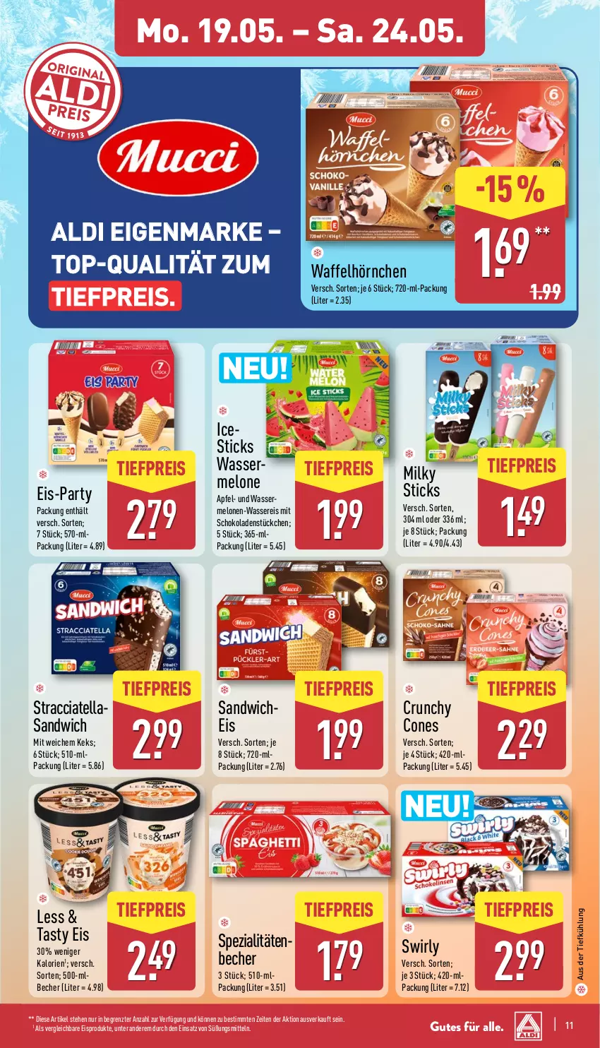 Aktueller Prospekt Aldi Nord - Von Montag - von 19.05 bis 24.05.2025 - strona 15 - produkty: ACC, aldi, apfel, aus der tiefkühlung, Becher, eis, hörnchen, keks, melone, melonen, reis, sandwich, schoko, schokolade, schokoladen, Spezi, swirl, Ti, tiefpreis, Waffelhörnchen, wasser, wassereis, wassermelone, wassermelonen, ZTE