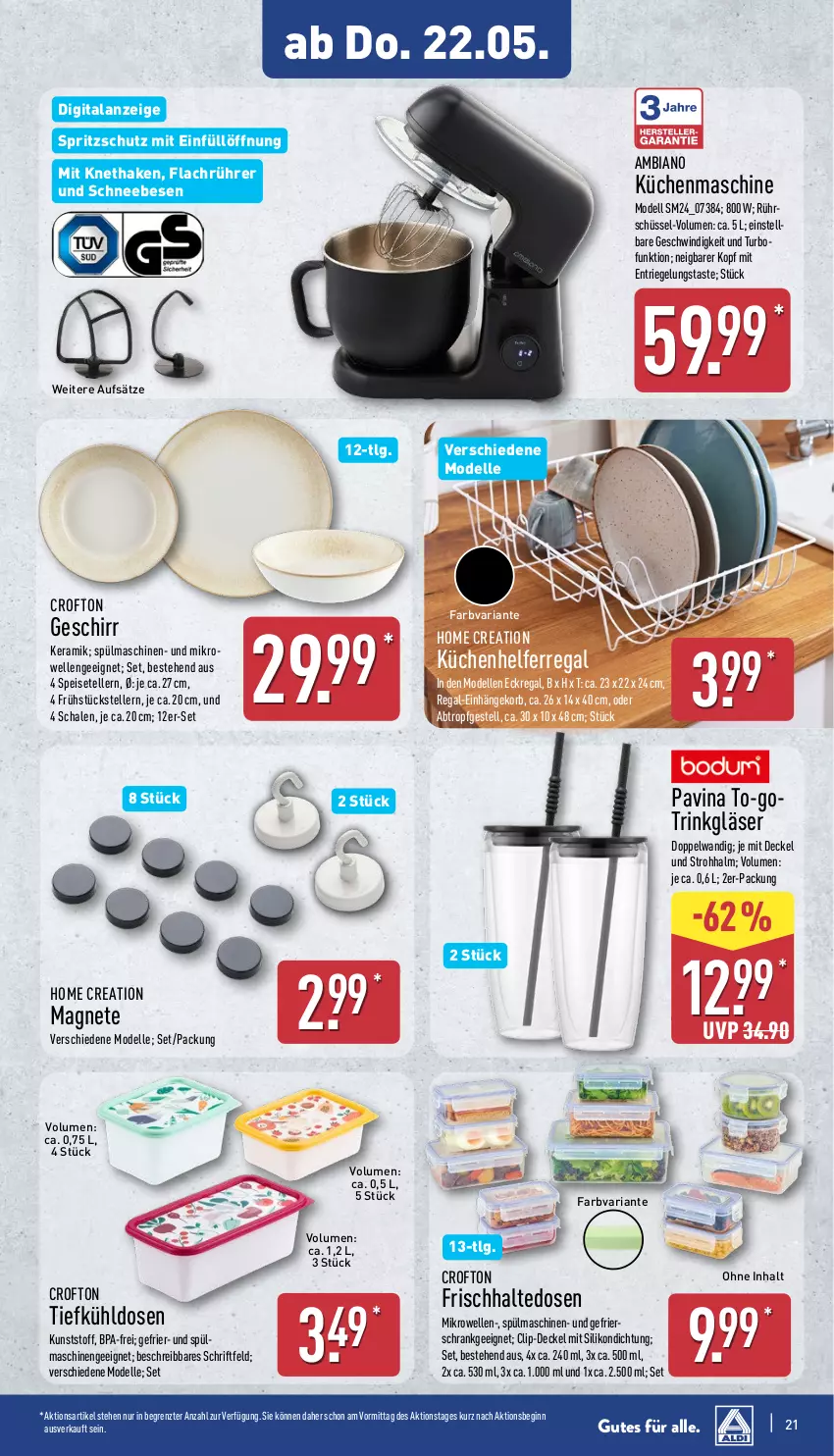 Aktueller Prospekt Aldi Nord - Von Montag - von 19.05 bis 24.05.2025 - strona 25 - produkty: ambia, Crofton, decke, Deckel, dell, Eckregal, eis, elle, frischhaltedosen, Frühstücksteller, gefrierschrank, geschirr, gin, Gläser, korb, küche, Küchen, Küchenhelfer, küchenmaschine, LG, mikrowelle, Mode, regal, Ria, riegel, Rührschüssel, Schal, Schale, Schneebesen, Schrank, schüssel, Speiseteller, Spritzschutz, spülmaschinen, teller, Ti, ZTE