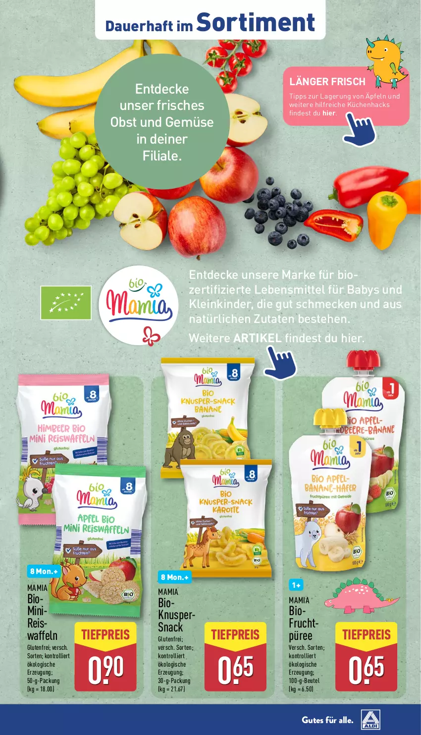 Aktueller Prospekt Aldi Nord - Von Montag - von 19.05 bis 24.05.2025 - strona 39 - produkty: auer, beutel, bio, decke, eis, eiswaffeln, frucht, Kinder, küche, Küchen, lebensmittel, mam, obst, Obst und Gemüse, püree, reis, Reiswaffeln, snack, Ti, tiefpreis, trolli, und gemüse, waffeln