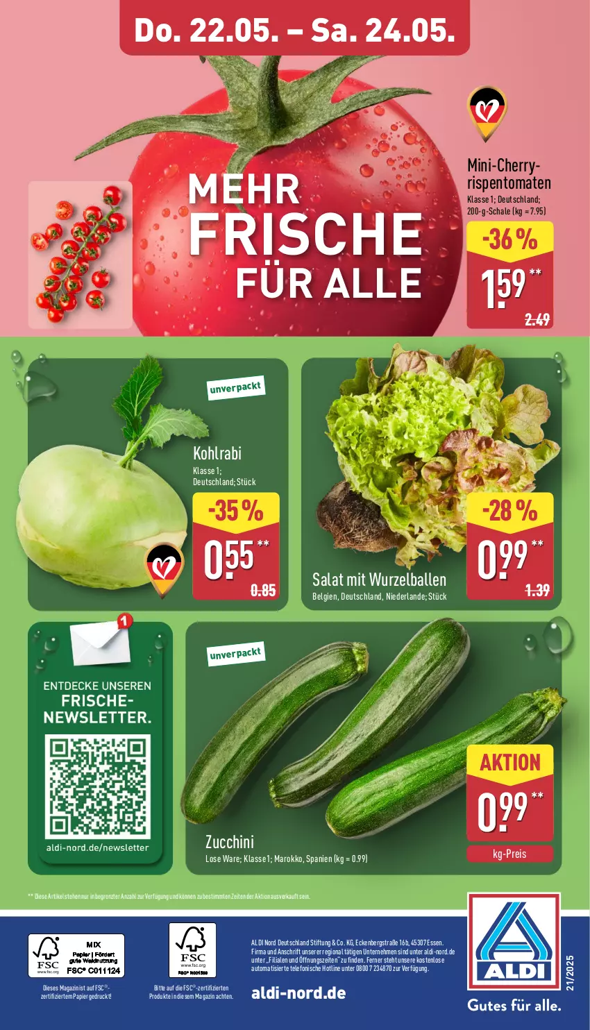 Aktueller Prospekt Aldi Nord - Von Montag - von 19.05 bis 24.05.2025 - strona 4 - produkty: aldi, auto, ball, eis, kohlrabi, LG, magazin, papier, reis, rispentomaten, salat, Schal, Schale, telefon, Ti, tomate, tomaten, ZTE, zucchini