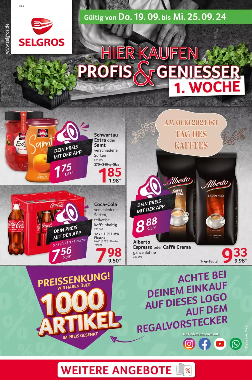 Aktueller Prospekt Selgros - Food - von 19.09 bis 25.09.2024 - strona 1 - produkty: bohne, eis, espresso, espresso oder, flasche, LG, Schwartau, Ti