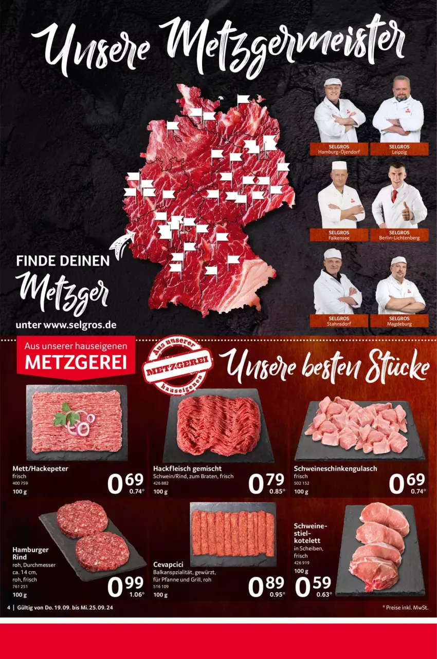 Aktueller Prospekt Selgros - Food - von 19.09 bis 25.09.2024 - strona 4 - produkty: braten, burger, cevapcici, eis, fleisch, gewürz, grill, gulasch, hackfleisch, hackfleisch gemischt, hamburger, LG, messer, Mett, pfanne, reis, rind, schinken, schwein, schweine, Ti, wein, weine