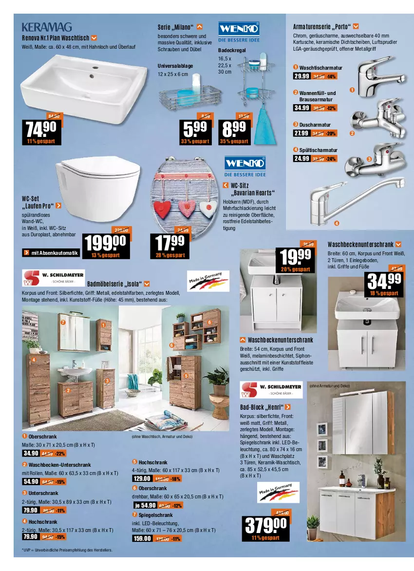 Aktueller Prospekt Vmarkt - V-Baumarkt - von 02.06 bis 08.06.2022 - strona 4 - produkty: armatur, armaturen, auto, Bad, Badmöbel, Beckenunterschrank, beleuchtung, brause, Brei, dell, Eckregal, edelstahl, eis, elle, hochschrank, Holz, HP, lack, Laufen, led-beleuchtung, LG, möbel, Mode, Oberschrank, regal, reis, Ria, Schrank, schrauben, spiegel, spiegelschrank, Spültischarmatur, teller, Ti, tisch, unterschrank, Wanne, waschbecken, waschbeckenunterschrank, Waschplatz, waschtisch, waschtischarmatur, wc-sitz