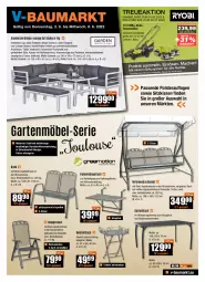 Gazetka promocyjna Vmarkt - V-Baumarkt - Gazetka - ważna od 08.06 do 08.06.2022 - strona 1 - produkty: akku, akku-rasenmäher, Bank, Bau, beistelltisch, Eckbank, eis, esstisch, Garten, gartenmöbel, gartentisch, hollywoodschaukel, HP, kissen, klappsessel, ladegerät, latte, LG, mac, Mantel, möbel, nivea, rasen, rasenmäher, Ria, rückenlehne, Schaukel, Schere, schnellladegerät, sessel, sitzbank, sitzkissen, Ti, tisch, tischplatte, wasser