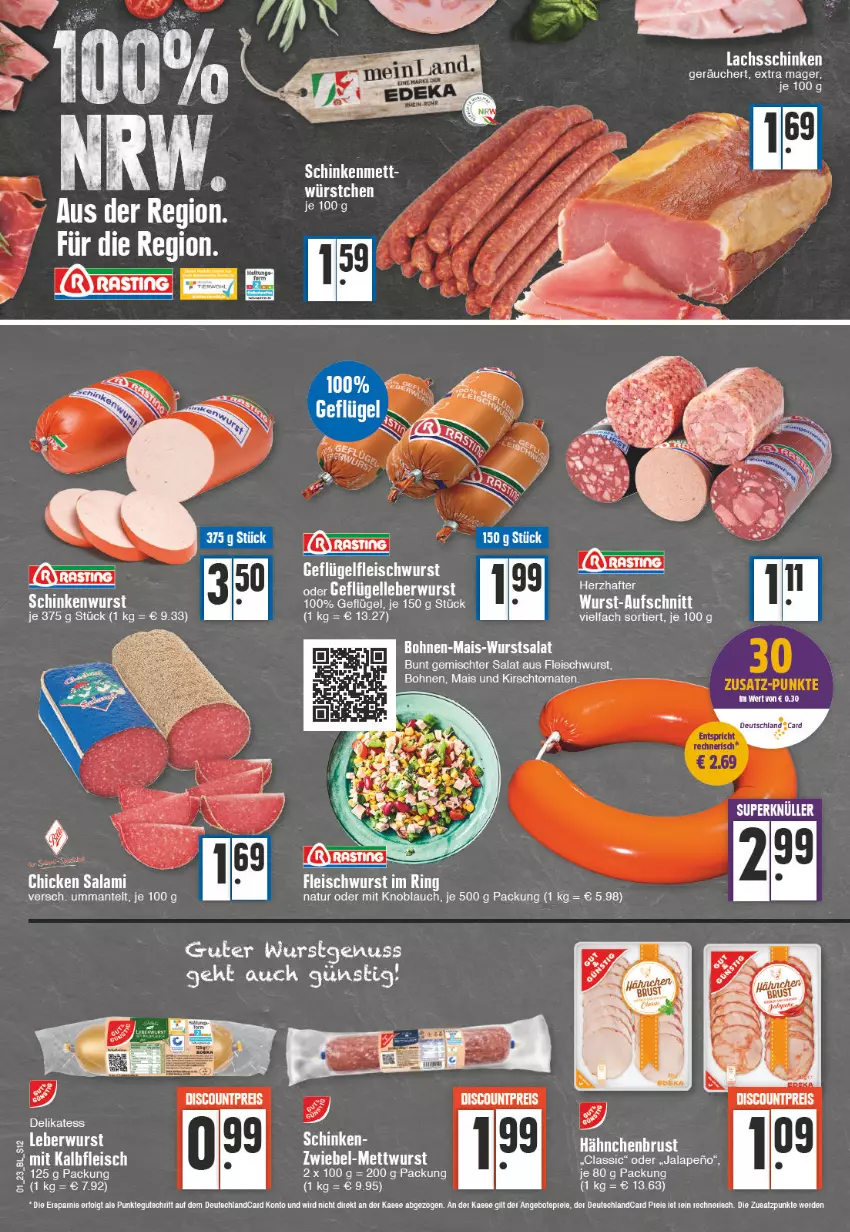 Aktueller Prospekt E Center - Angebote der Woche - von 02.01 bis 07.01.2023 - strona 12 - produkty: bohne, bohnen, discount, eis, fleisch, fleischwurst, Geflügel, Kalbfleisch, knoblauch, lachs, lachsschinken, mais, Mantel, Mett, mit kalbfleisch, mit knoblauch, natur, reis, salami, salat, schinken, tee, Ti, wurst