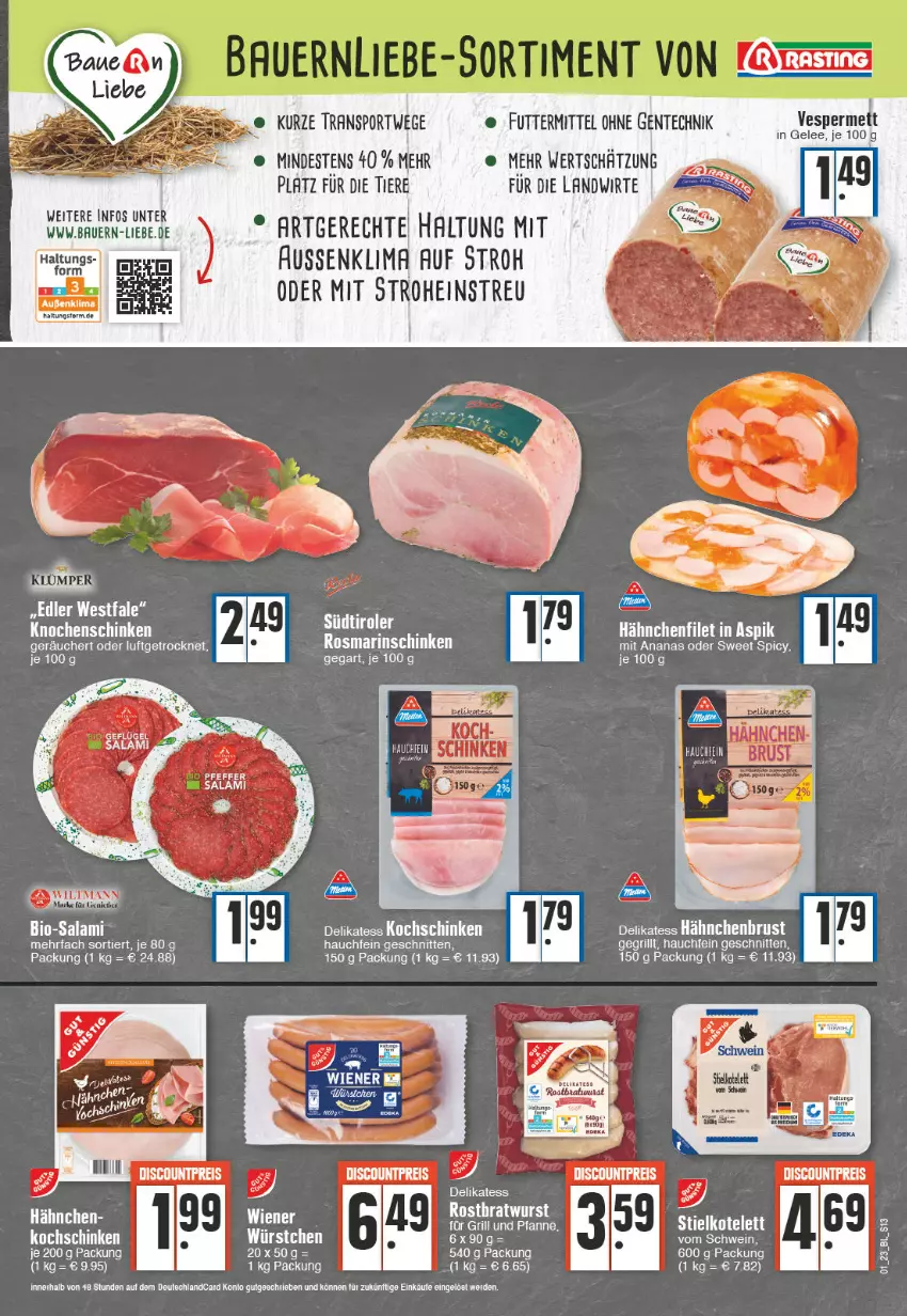 Aktueller Prospekt E Center - Angebote der Woche - von 02.01 bis 07.01.2023 - strona 13 - produkty: ananas, bio, Bio-Salami, dell, discount, eis, ente, erde, filet, grill, kochschinken, kotelett, Mett, reis, rosmarin, salami, schinken, schnitten, Sport, südtiroler, tee, Ti, Tiere