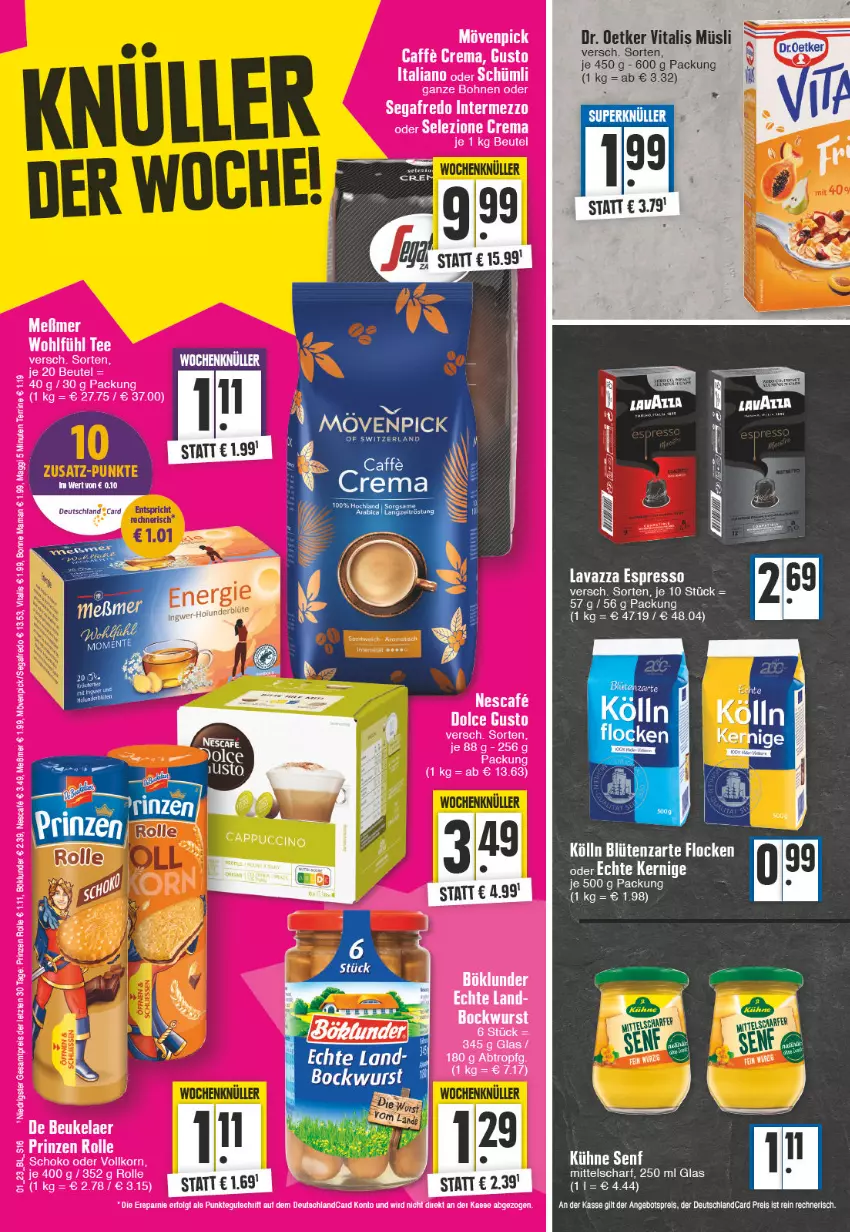 Aktueller Prospekt E Center - Angebote der Woche - von 02.01 bis 07.01.2023 - strona 16 - produkty: angebot, angebotspreis, Blüte, bockwurst, caffe, Dr. Oetker, eis, espresso, kölln, Kühne, kühne senf, lavazza, mövenpick, müsli, reis, senf, vita, vitalis, vitalis müsli, wurst