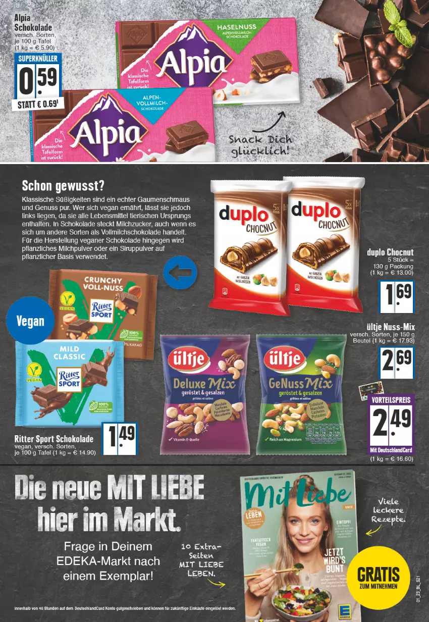 Aktueller Prospekt E Center - Angebote der Woche - von 02.01 bis 07.01.2023 - strona 21 - produkty: alpia, beutel, deka, erde, gin, haselnuss, lebensmittel, Liege, Maus, milch, nuss, ritter, ritter sport, rwe, schoko, schokolade, Sport, tee, Ti, ültje, vollmilch, zucker