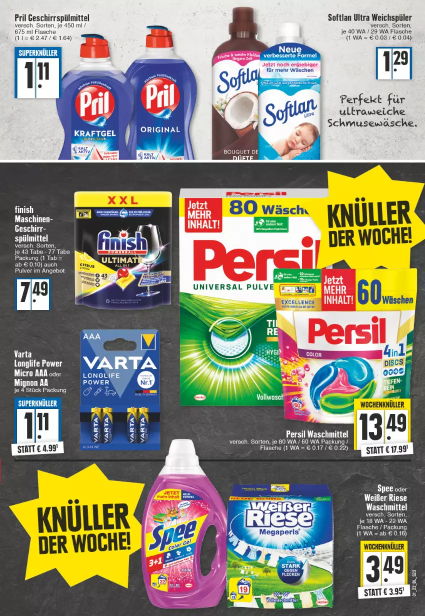 Aktueller Prospekt E Center - Angebote der Woche - von 02.01 bis 07.01.2023 - strona 23 - produkty: angebot, flasche, geschirr, geschirrspülmittel, persil, persil waschmittel, pril, Softlan, spee, spülmittel, varta, waschmittel, weichspüler