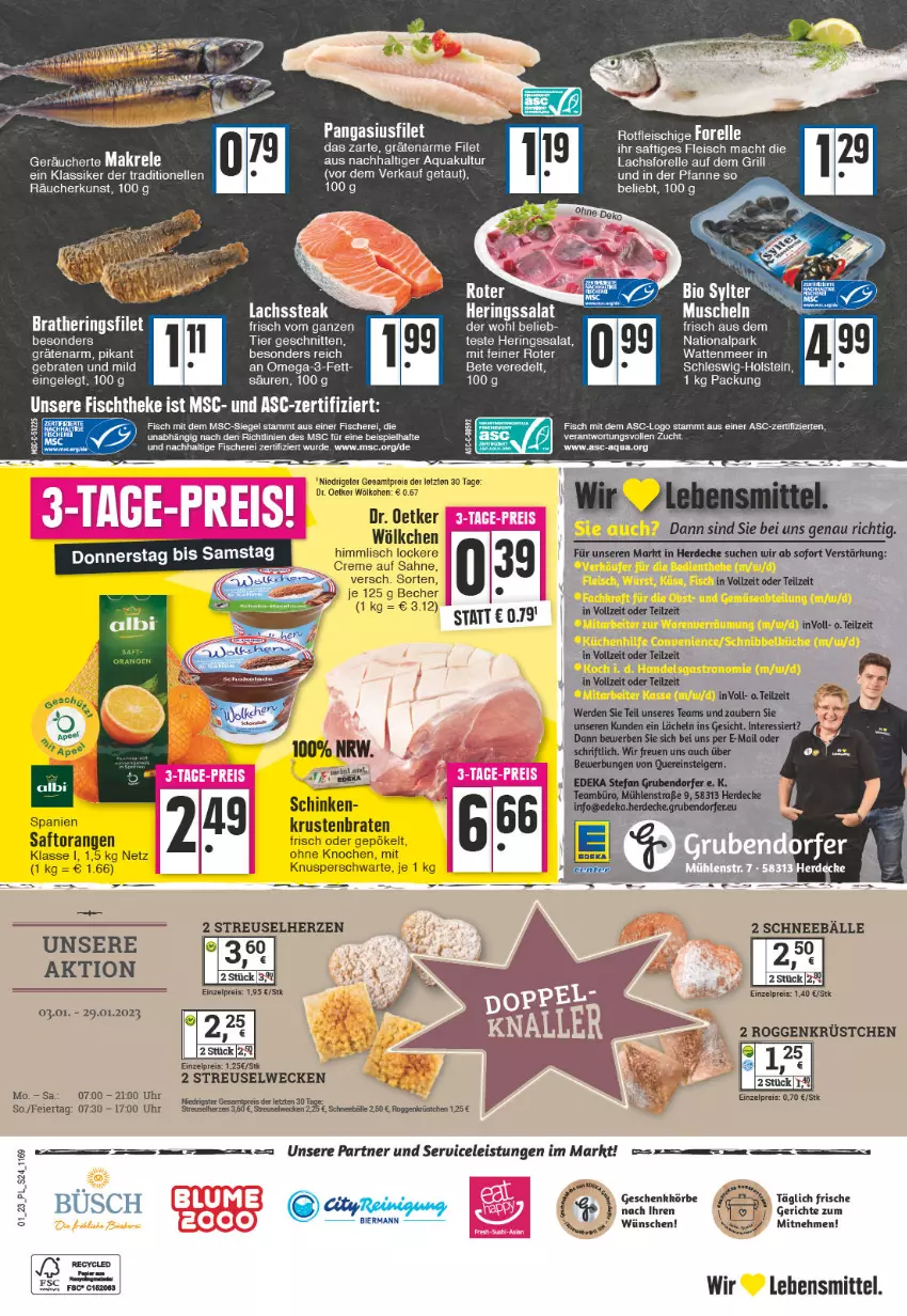 Aktueller Prospekt E Center - Angebote der Woche - von 02.01 bis 07.01.2023 - strona 24 - produkty: aqua, Becher, bio, braten, creme, decke, Dr. Oetker, eier, eis, elle, erde, filet, fisch, fische, Fischer, fleisch, forelle, grill, hering, Herings, krustenbraten, lachs, lebensmittel, mac, Muscheln, omega, Omega-3, orange, orangen, Pangasius, pfanne, Reinigung, reis, rel, ring, saft, Saftorangen, sahne, salat, Schere, schinken, schnitten, steak, Sylter, Ti, uhr, weck, ZTE