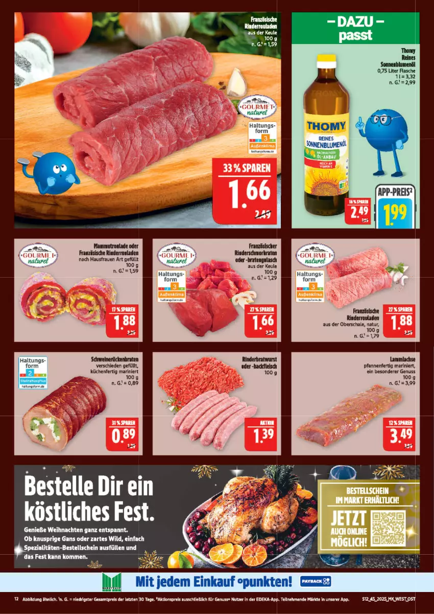 Aktueller Prospekt Marktkauf - Prospekt - von 02.11 bis 08.11.2025 - strona 12 - produkty: aktionspreis, braten, deka, eis, elle, küche, Küchen, lachs, mam, natur, nuss, pfanne, pfannen, reis, rind, rinder, Rinderroulade, rinderrouladen, rouladen, Rückenbraten, Schal, Schale, schwein, schweine, schweinerücken, Spezi, tee, thomy, Ti, weihnachten, wein, weine, Wild, ZTE