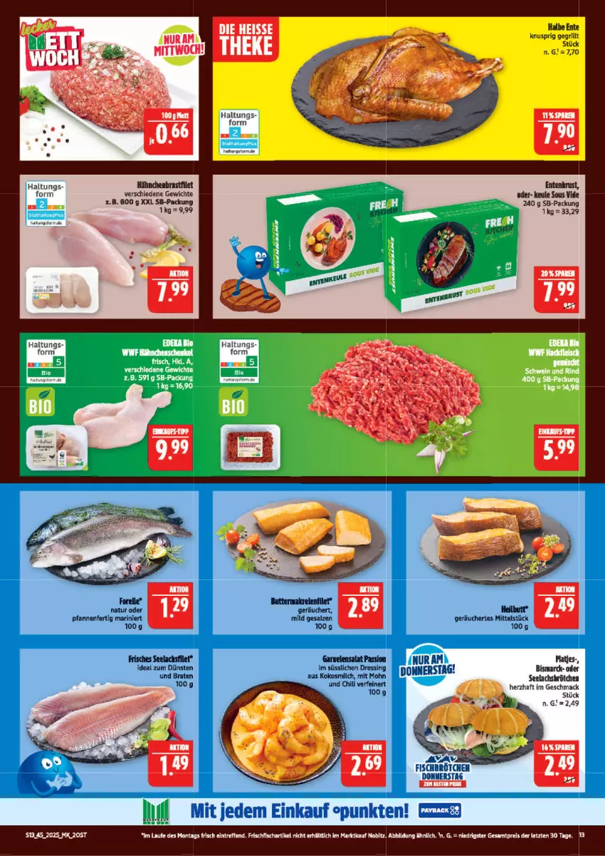 Aktueller Prospekt Marktkauf - Prospekt - von 02.11 bis 08.11.2025 - strona 13 - produkty: braten, brötchen, chili, dressing, eis, ente, filet, fisch, frischfisch, garnelen, grill, kokos, kokosmilch, lachs, lachsfilet, mac, matjes, milch, natur, pfanne, pfannen, reis, salat, seelachsfilet, Ti, ZTE