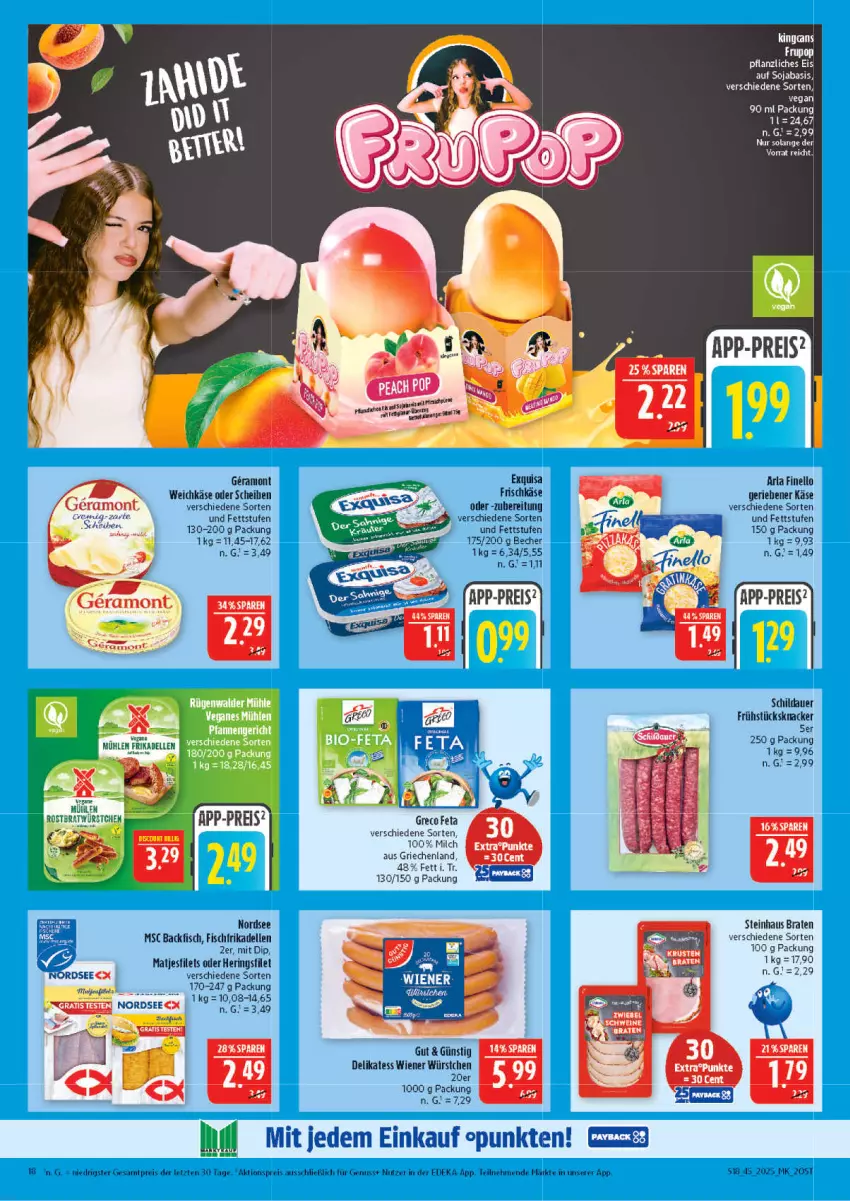 Aktueller Prospekt Marktkauf - Prospekt - von 02.11 bis 08.11.2025 - strona 18 - produkty: aktionspreis, arla, auer, backfisch, Becher, braten, deka, dell, dip, eis, elle, exquisa, exquisa frischkäse, feta, filet, filets, finello, fisch, frikadellen, frischkäse, Käse, knacker, matjes, Matjesfilet, matjesfilets, milch, Nordsee, nuss, reis, soja, steinhaus, Ti, weichkäse, wiener, wiener würstchen, würstchen, ZTE