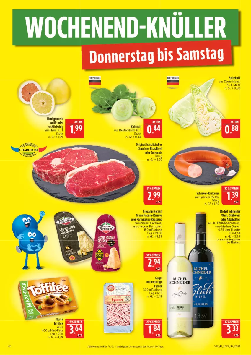 Aktueller Prospekt Marktkauf - Prospekt - von 02.11 bis 08.11.2025 - strona 42 - produkty: alkohol, arla, auer, eis, flasche, gin, Glühwein, grana, hartkäse, italienischer hartkäse, Käse, krakauer, lyoner, Michel Schneider, parmigiano, parmigiano reggiano, pfeffer, Rana, reggiano, reis, riserva, schinken, spitzkohl, Ti, toffifee, wein, Yo, ZTE