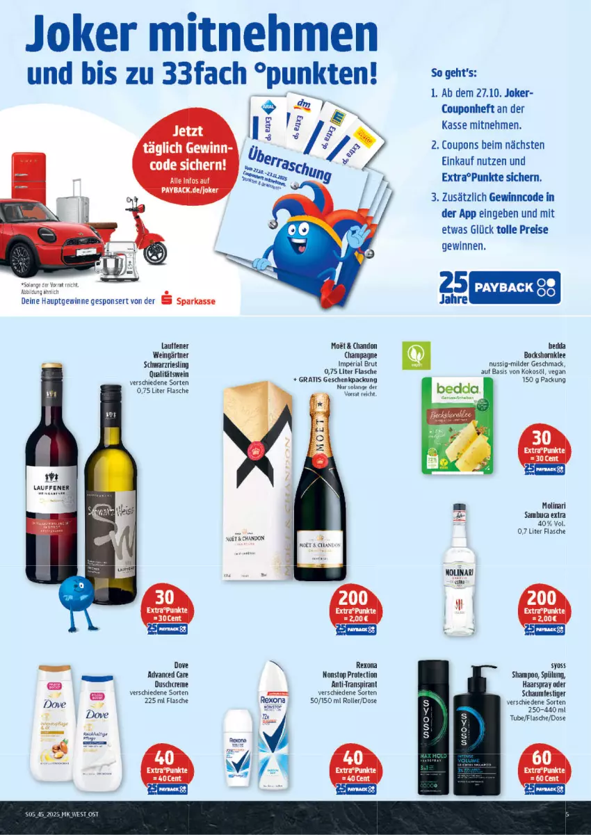 Aktueller Prospekt Marktkauf - Prospekt - von 02.11 bis 08.11.2025 - strona 5 - produkty: brut, coupon, coupons, creme, dove, duschcreme, eis, flasche, geschenkpackung, haarspray, kokos, kokosöl, mac, Molinari, nuss, oder schaumfestiger, Parka, payback, qualitätswein, reis, rexona, Ria, riesling, Roller, schaumfestiger, schwarzriesling, shampoo, spülung, syoss, Ti, wein, Yo
