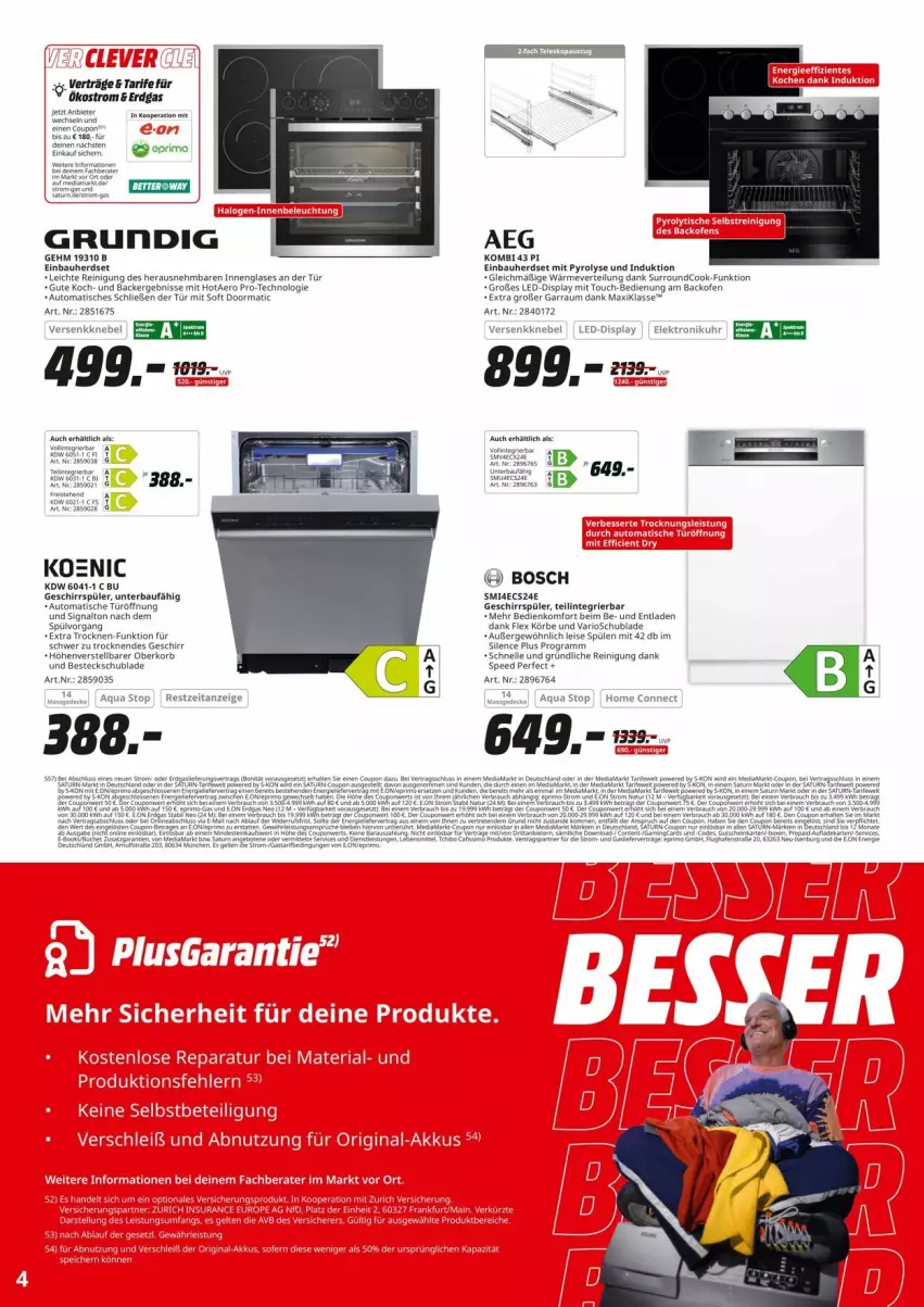 Aktueller Prospekt Saturn - Prospekte - von 07.10 bis 12.10.2024 - strona 4 - produkty: aeg, aqua, auto, backofen, Bau, besteck, bosch, einbauherd, einbauherdset, eis, Elektro, elle, garraum, geschirr, geschirrspüler, grundig, herdset, korb, Ofen, Reinigung, Signal, spee, Spülen, Ti, tisch