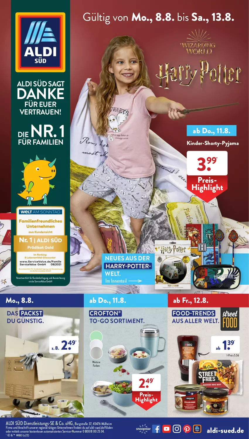 Aktueller Prospekt AldiSud - IN ZWEI WOCHEN - von 08.08 bis 13.08.2022 - strona 1 - produkty: aldi, auto, Crofton, crofton®, eis, ente, Kinder, Pyjama, reis, rwe, shorty, shorty-pyjama, Ti