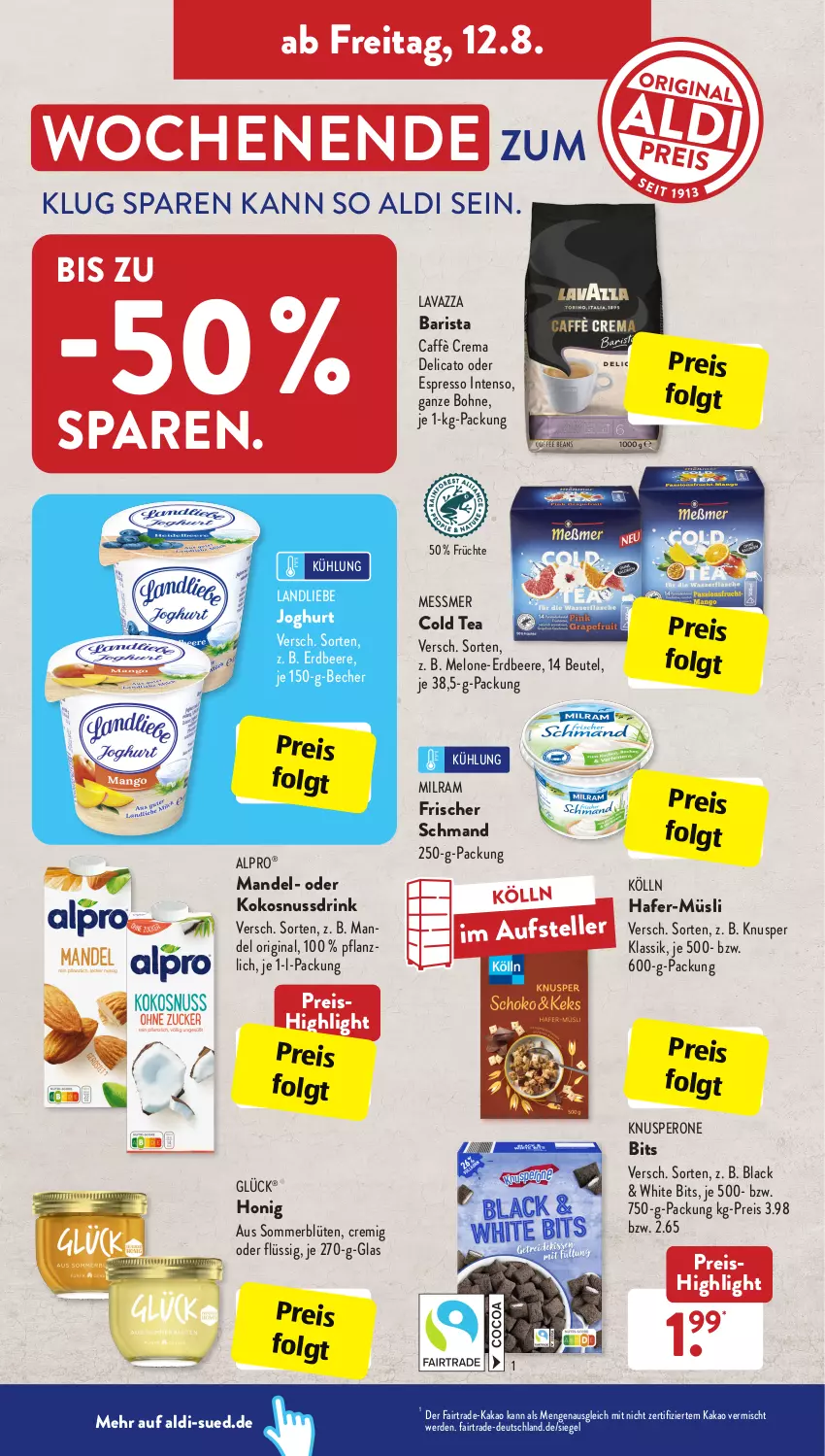 Aktueller Prospekt AldiSud - IN ZWEI WOCHEN - von 08.08 bis 13.08.2022 - strona 16 - produkty: aldi, alpro, Becher, beere, beutel, Blüte, bohne, caffè crema, drink, eis, elle, erdbeere, erde, espresso, früchte, gin, hafer, honig, intenso, joghur, joghurt, kakao, kokos, kokosnuss, Kokosnussdrink, kölln, lack, landliebe, landliebe joghurt, lavazza, LG, mandel, melone, milram, müsli, nuss, Nussdrink, oder espresso, reis, schmand, ssd, teller, Ti