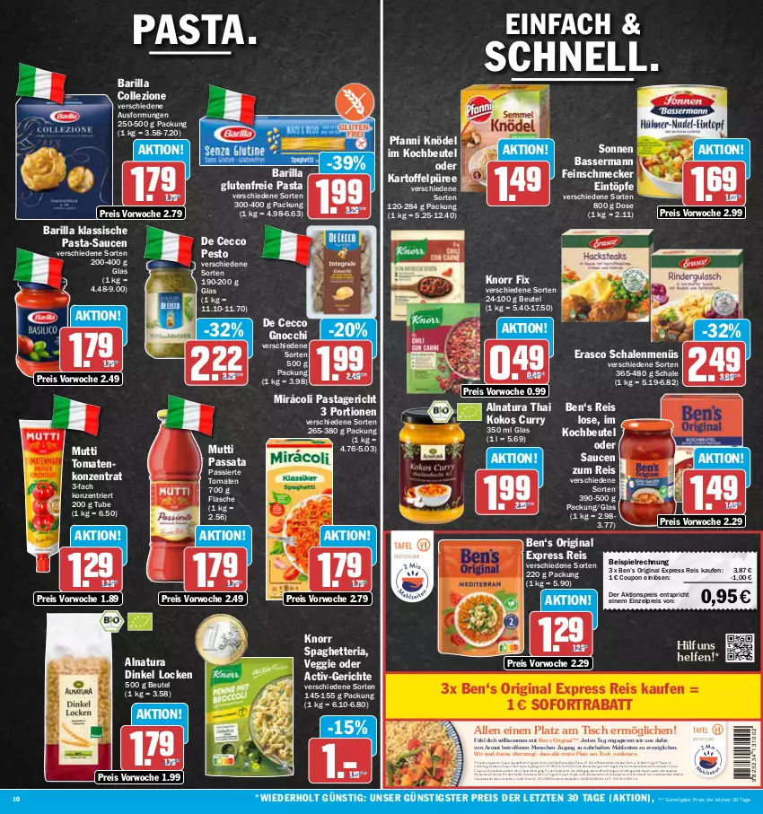 Aktueller Prospekt Aez - Prospekte - von 17.07 bis 22.07.2023 - strona 10 - produkty: aktionspreis, barilla, Ben’s Original, beutel, coupon, coupons, curry, De Cecco, ecco, eintöpfe, eis, ente, erasco, erde, feinschmecker, flasche, gin, gnocchi, kartoffel, Kartoffelpüree, Knödel, knorr, knorr fix, kochbeutel, kokos, mars, Mirácoli, Mutti, natur, natura, pasta, pasta-sauce, Pastagericht, pesto, pfanni, püree, Rauch, reis, Ria, sauce, saucen, Schal, Schale, sofort-rabatt, sofortrabatt, telefon, Ti, tisch, tomate, tomaten, uhr, veggie, ZTE