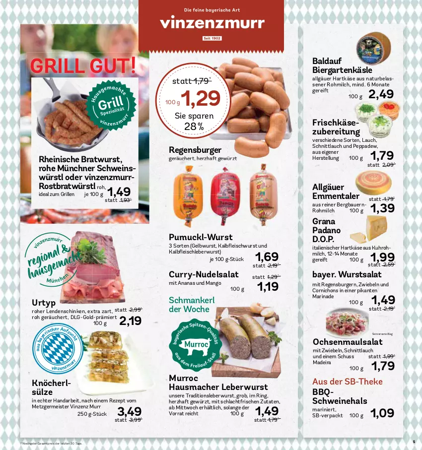 Aktueller Prospekt Aez - Prospekte - von 17.07 bis 22.07.2023 - strona 5 - produkty: ananas, auer, Bau, Bauer, bier, bratwurst, burger, curry, eis, emmentaler, frischkäse, frischkäsezubereitung, Garten, Germ, gewürz, grana, grana padano, grill, hartkäse, Hausmacher, ideal zum grillen, italienischer hartkäse, Käse, leberwurst, LG, mac, mango, marinade, Meister, milch, mit zwiebeln, natur, nudel, nudelsalat, padano, Rana, regensburger, reis, rezept, ring, salat, schinken, schnittlauch, schwein, schweine, Ti, uhr, urtyp, wein, weine, wurst, ZTE, zwiebel, zwiebeln