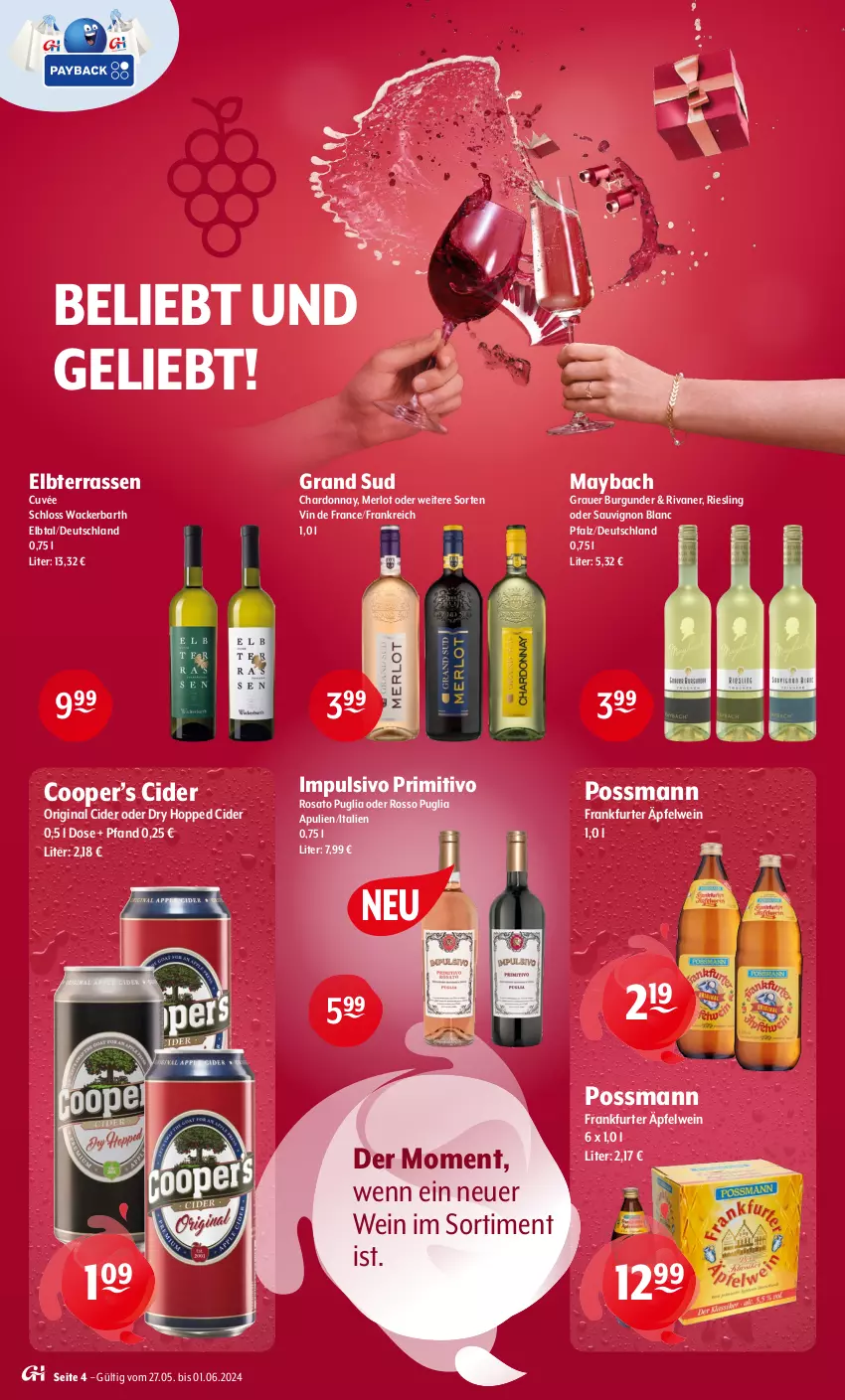 Aktueller Prospekt Getraenke Hoffmann - Prospekte - von 27.05 bis 01.06.2024 - strona 4 - produkty: auer, burgunder, chardonnay, cider, cuvée, frankfurter, gin, grand sud, grauer burgunder, maybach, merl, merlot, primitivo, riesling, Rivaner, rosato, sauvignon, sauvignon blanc, Ti, vin de france, wein