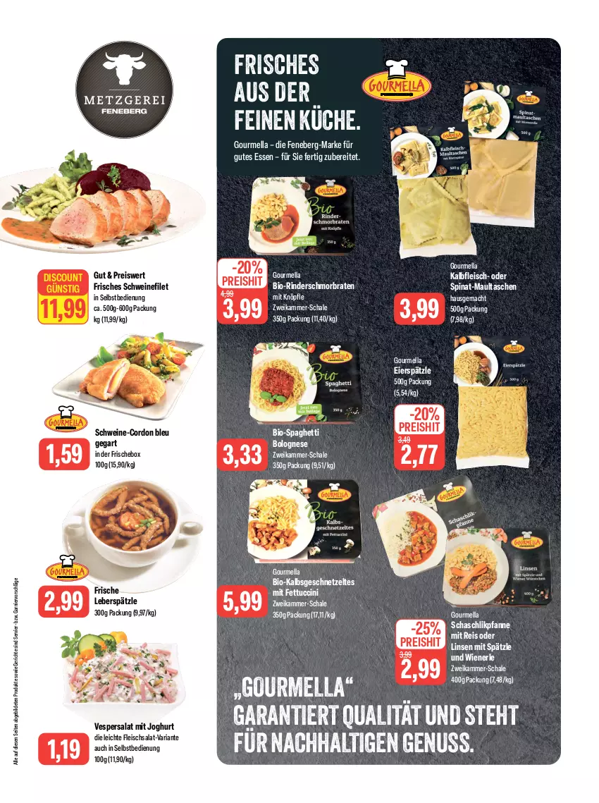 Aktueller Prospekt Feneberg - Prospekte - von 14.12 bis 16.12.2023 - strona 3 - produkty: bio, bolognese, braten, cin, cordon bleu, discount, eier, eierspätzle, eis, filet, fleisch, fleischsalat, garnier, geschnetzeltes, gutes essen, joghur, joghurt, Kalbfleisch, küche, linsen, mac, maultaschen, nuss, pfanne, reis, Ria, rind, rinder, salat, Schal, Schale, schmorbraten, schwein, schweine, schweinefilet, spaghetti, spaghetti bolognese, spinat, Tasche, taschen, Ti, tuc, wein, weine, wiener, Zelt